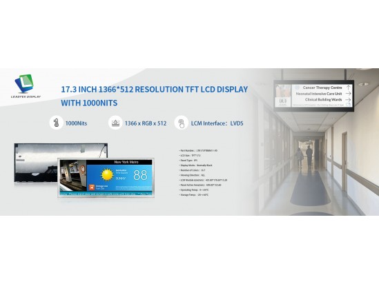 17.3 Inch 1366*512 Resolution TFT LCD Display with 1000nits 17.3 Inch 1366*512 Resolution TFT LCD Display with 1000nits