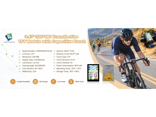 Leadtek 3.47″ 320*480 Transflective Display for Bicycle Computers