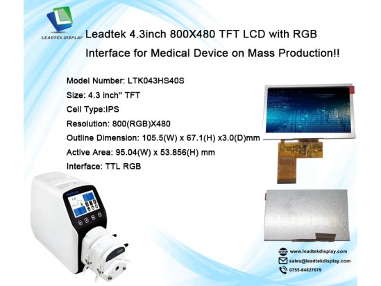 Leadtek 4.3inch 800X480 TFT LCD with RGB Interface for Medical Device on Mass Production