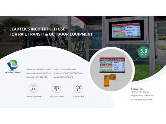 Leadtek 5'' 800x480 Transflective Display Use For Outdoor Equipment