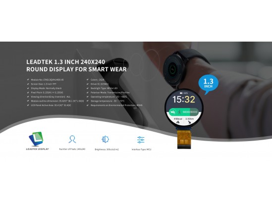 Leadtek 1.3 inch 240x240 Round Display for Smart Wear